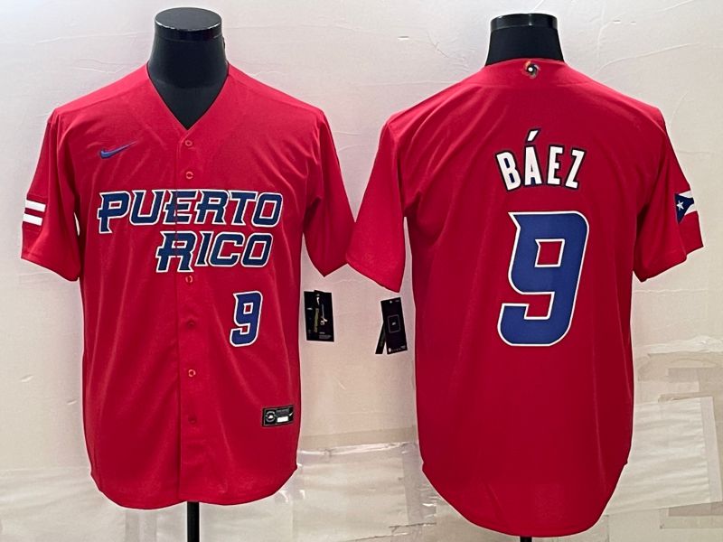 Men 2023 World Cub 9 Baez Red Nike MLB Jersey5